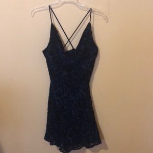 Dark blue velvet evening dress